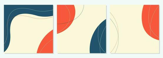 Template posters in boho style, red and blue colors, abstract shapes with circles and dots. The place is empty for insertion. vector