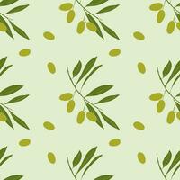 Olives pattern with hand drawn olive branch and berry. vector