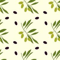 Olives pattern with hand drawn olive branch and berry. vector