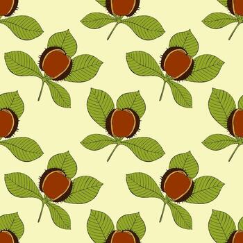 modelo con castañas, rama con hojas y tuerca. vector