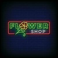 Neon Sign flower shop with brick wall background vector