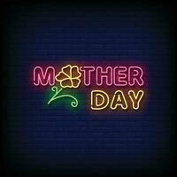 Neon Sign mother day with brick wall background vector