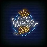 Neon Sign mega sale with brick wall background vector