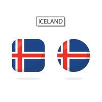 Flag of Iceland 2 Shapes icon 3D cartoon style. vector