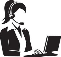 Call Center Woman vector silhouette illustration, call center girl vector