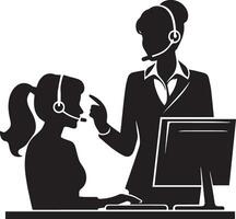 Call Center Woman Vector, Call center girl vector silhouette