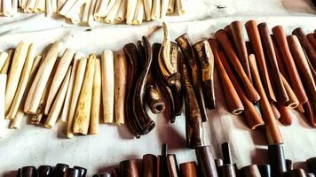 vintage collection of tobacco pipes photo
