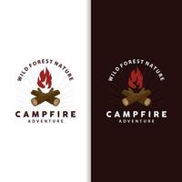 Campfire Logo, Bonfire Vector, Adventure Design Retro Vintage Illustration Simple Camping Wood Fire vector