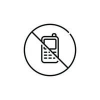 No phone allowed line icon symbol isolated on white background. No call line icon symbol vector