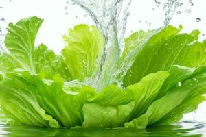 water splash on lettuce. AI Generative Pro Photo