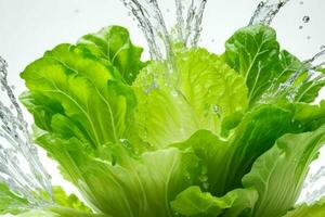 water splash on lettuce. AI Generative Pro Photo
