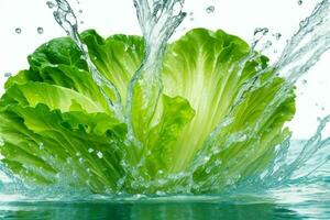 water splash on lettuce. AI Generative Pro Photo