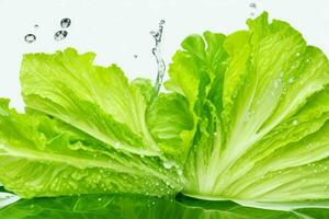 water splash on lettuce. AI Generative Pro Photo