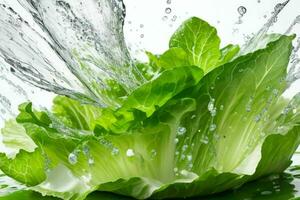 water splash on lettuce. AI Generative Pro Photo