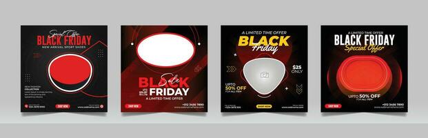 Black Friday discount sale banner product marketing social media post square flyer template set vector