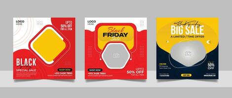 Black Friday Sale Offer Design Banner Template pack for Social Media Post Fashion Square Flyer Template Set vector