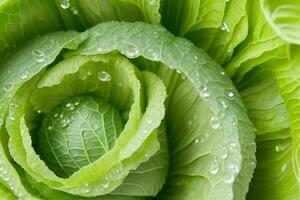 Fresh cabbage leaves with water drops. AI Generative Pro Photo