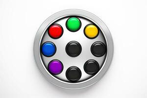 Abstract high tech multicolor button on white background, Generative AI photo