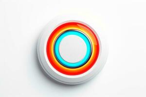 Abstract high tech multicolor button on white background, Generative AI photo