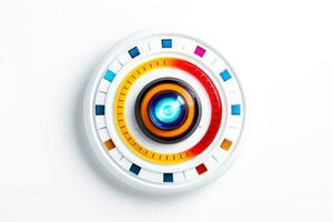 Abstract high tech multicolor button on white background, Generative AI photo