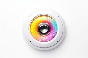 Abstract high tech multicolor button on white background, Generative AI photo