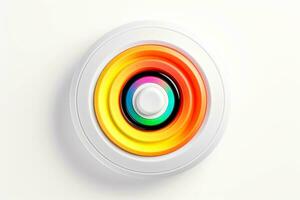 Abstract high tech multicolor button on white background, Generative AI photo