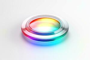 Abstract high tech multicolor button on white background, Generative AI photo