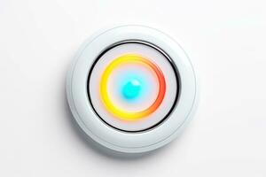 Abstract high tech multicolor button on white background, Generative AI photo