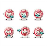 Photographer profession emoticon with spiral white candy cartoon character vector