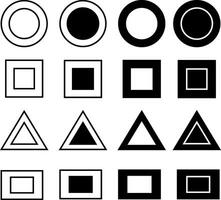 A collection or set of geometric shapes in the form of circles, squares, rectangles and triangles with similar shapes in them vector