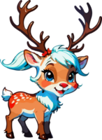 Cute Christmas Reindeer Cartoon Sticker AI Generative png