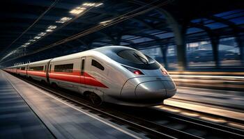 high speed trains racing along the tracks Ai Generative photo