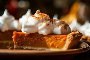 A picture of a close up shot of a delicious pumpkin pie AI Generative photo