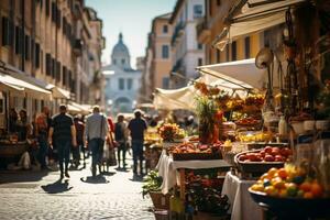 A photo of a bustling street market in Rome AI Generative