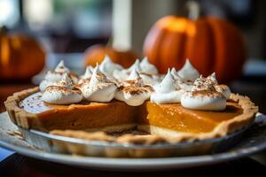 A picture of a close up shot of a delicious pumpkin pie AI Generative photo