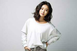 an attractive Asian model in plain solid studio background AI Generative photo