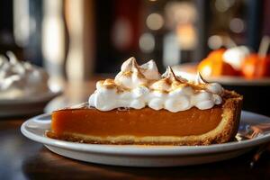 A picture of a close up shot of a delicious pumpkin pie AI Generative photo