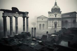 ancient Roman ruins at the Roman Forum Generative AI photo