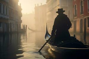 a gondolier gracefully navigating a canal Generative AI photo