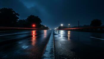 empty highway at night after rain Ai Generative photo