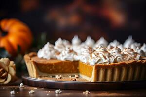 A picture of a close up shot of a delicious pumpkin pie AI Generative photo