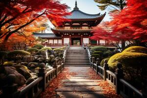 Kyoto temple adorned with vibrant autumn AI Generative photo