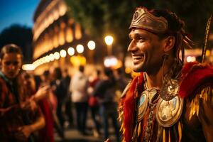 a street performer dressed as a Roman gladiator A photo of a runner sprinting through a city park AI Generative