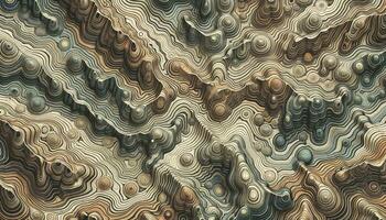 An abstract background with earthy colors and intricate contour lines resembling a mountainous topography. AI Generative photo