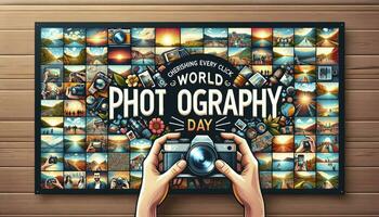Banner showcasing World Photography Day. AI Generative photo