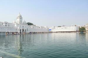 View of details of architecture inside Golden Temple Harmandir Sahib in Amritsar, Punjab, India, Famous indian sikh landmark, Golden Temple, the main sanctuary of Sikhs in Amritsar, India photo