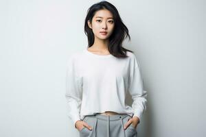 an attractive Asian model in plain solid studio background AI Generative photo