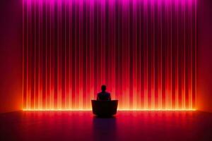 Lone person in night club manifesting emotional void isolated on a gradient background photo