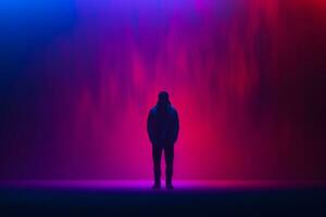 Lone person in night club manifesting emotional void isolated on a gradient background photo