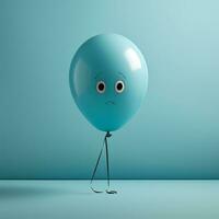 floating blue balloon with sad expression, ai generative photo